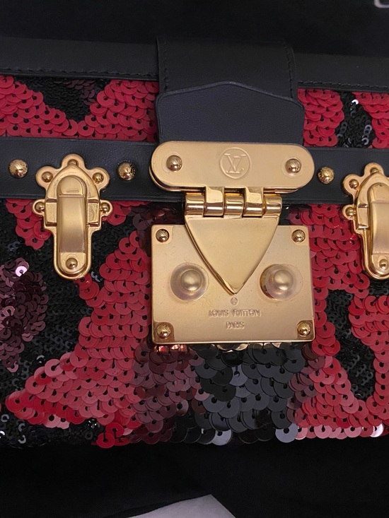 Louis Vuitton Handbags - Louis Vuitton Black & Red Sequin Petite Trunk Clutch with Gold Hardware